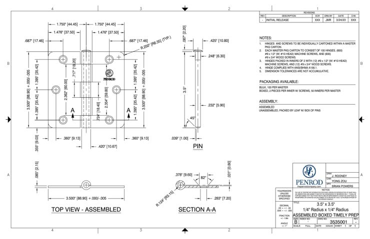 3.5 x 3.5 1/4 Radius x 1/4 Radius Assembled Boxed Timely Prep schematic