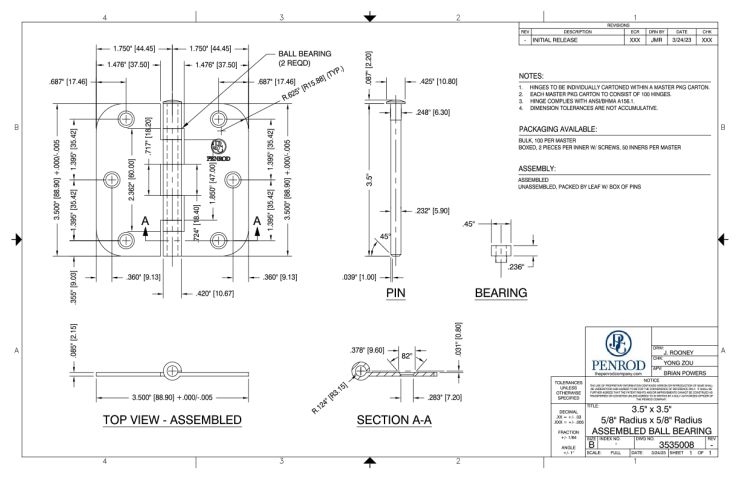 3.5 x 3.5 5/8 Radius x 5/8 Radius Assembled Ball Bearing schematic