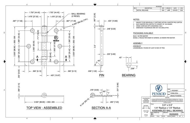 3.5 x 3.5 1/4 Radius x 1/4 Radius Assembled Ball Bearing schematic