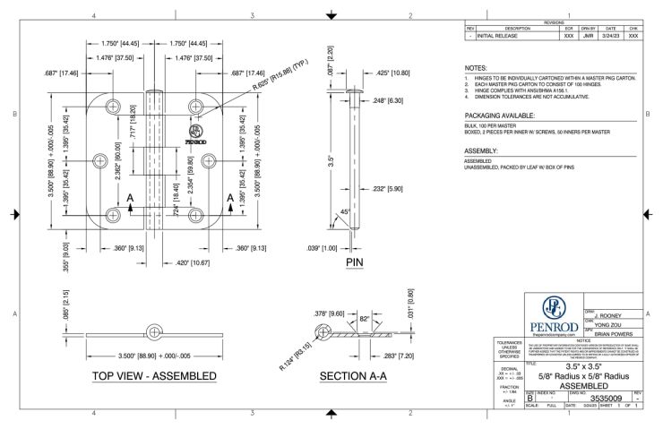 3.5 x 3.5 5/8 Radius x 5/8 Radius Assembled schematic