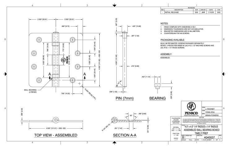 4.0 x 4.0 1/4 Radius Assembled Ball Bearing Boxed Timely Prep schematic