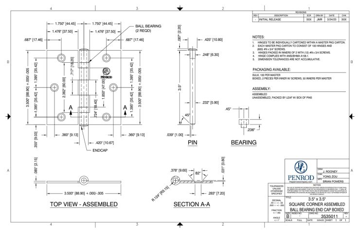 3.5 x 3.5 Square Corner Assembled Ball Bearing End Cap Boxed schematic