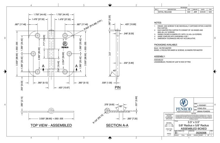 3.5 x 3.5 5/8 Radius x 5/8 Radius Assembled Boxed schematic