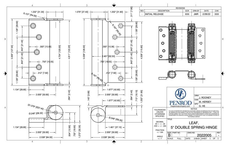 leaf, 5-inch double spring hinge schematic