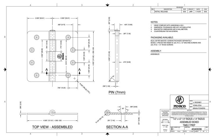 4.0 x 4.0 1/4 Radius Assembled Boxed Timely Prep schematic
